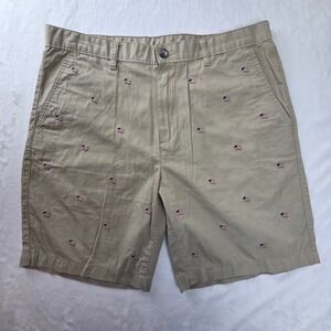 Eddie Bauer Mens 34 Khaki American Flag Embroidered Chino Shorts 1095-68